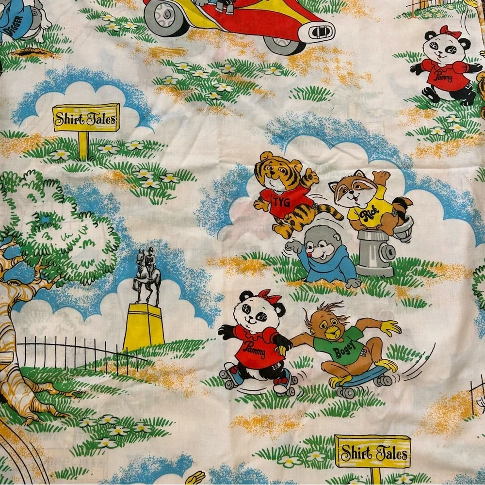Vintage 1982 SHIRT TALES Cartoon Hallmark Cards Twin Flat Bed Sheet Fabric Craft